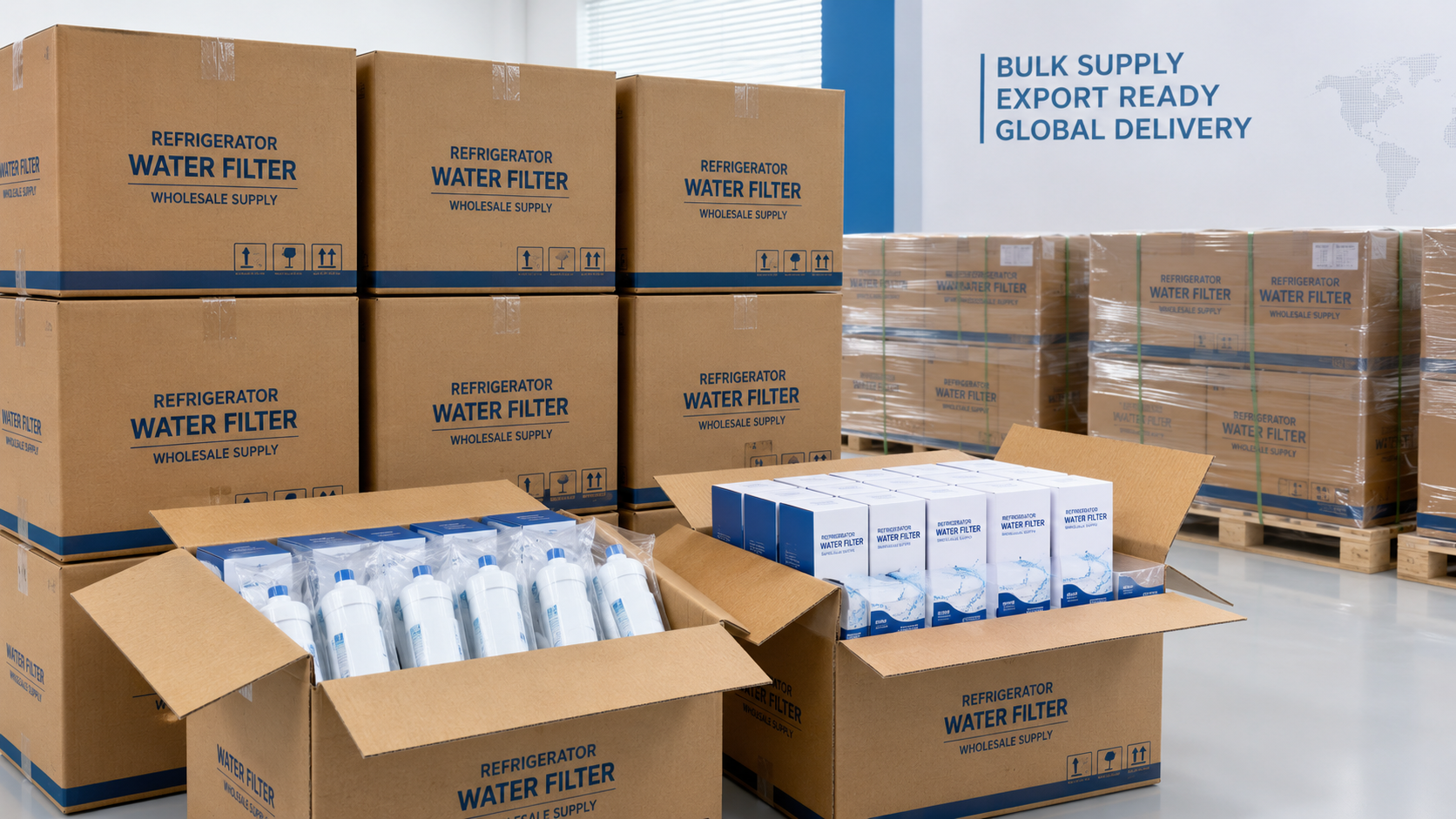 Bulk carton packaging for wholesale compatible replacement filter supply