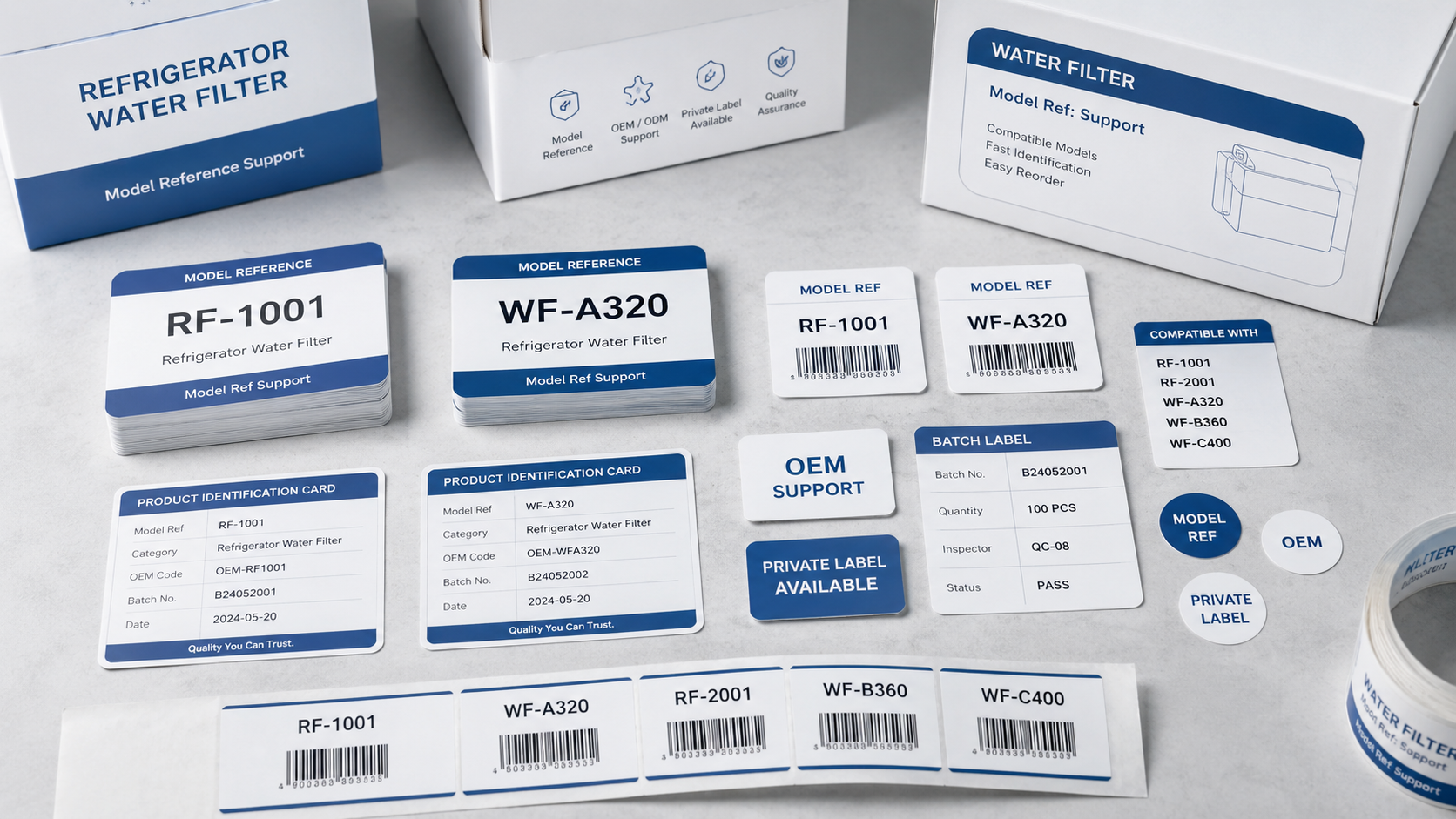 Model reference label and sorting sticker options