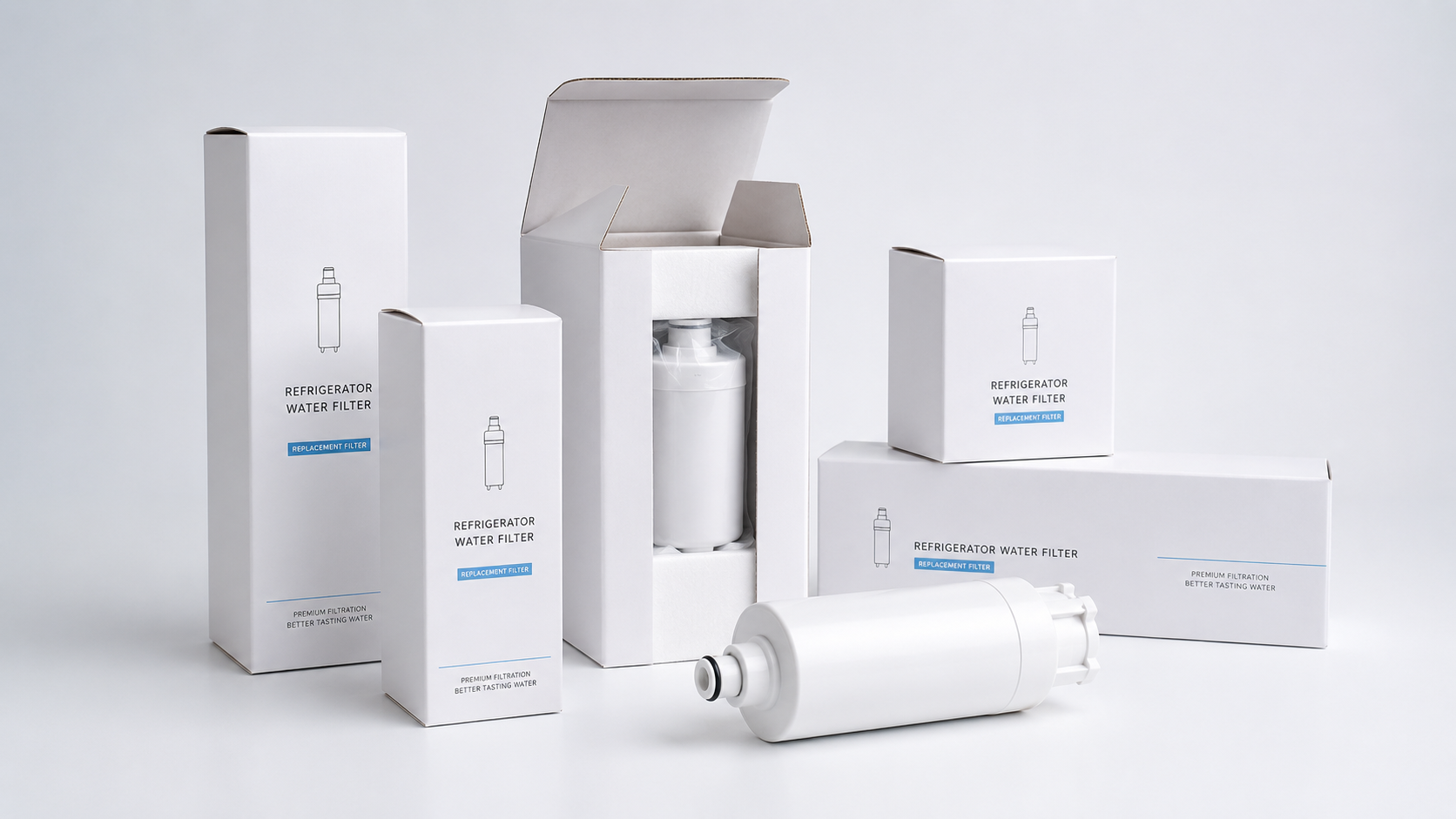 Neutral white box packaging for compatible replacement filters